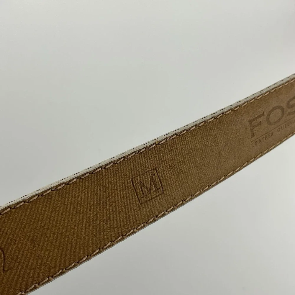 FOSSIL White Ivory‎ Leather & Metal Belt Women Size M 29-33 in